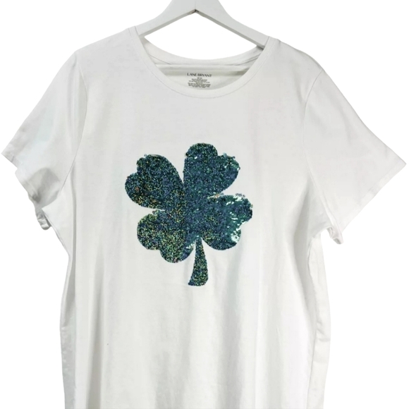 Lane Bryant Tops - LANE BRYANT White T-Shirt Women's Size 18/20 With Green Sequin Shamrock - Cotton